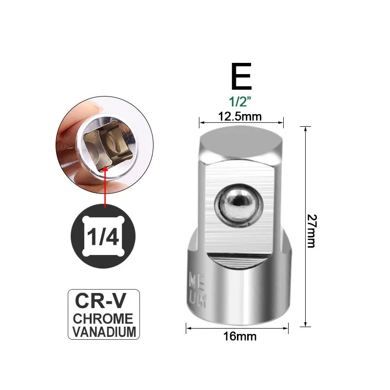 Adaptador de Encaixe de Catraca Conversor 1/2" 3/8" 1/4" em Aço Inoxidável