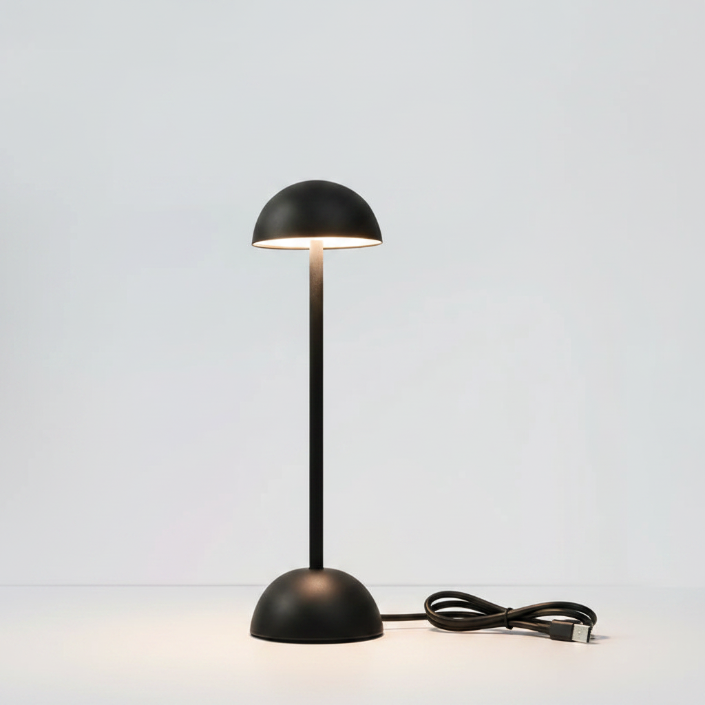  Candeeiro de mesa LED KidsLight preto com haste reta e cabo USB-C incluído
