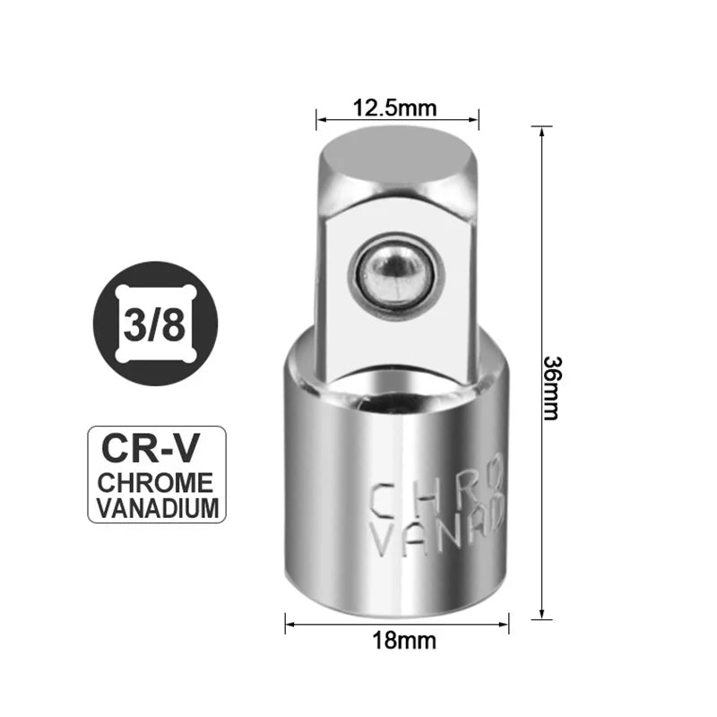 Adaptador de Encaixe de Catraca Conversor 1/2" 3/8" 1/4" em Aço Inoxidável