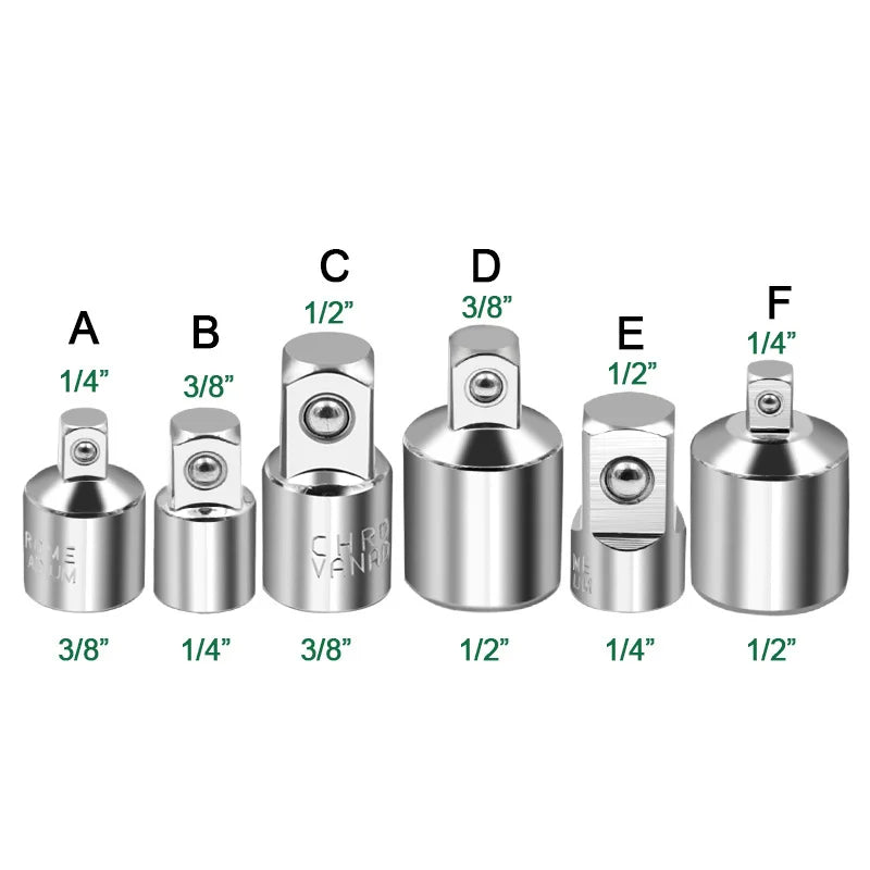 Adaptador de Encaixe de Catraca Conversor 1/2" 3/8" 1/4" em Aço Inoxidável