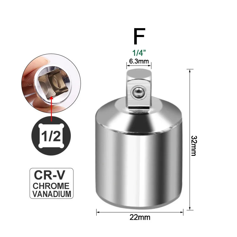 Adaptador de Encaixe de Catraca Conversor 1/2" 3/8" 1/4" em Aço Inoxidável