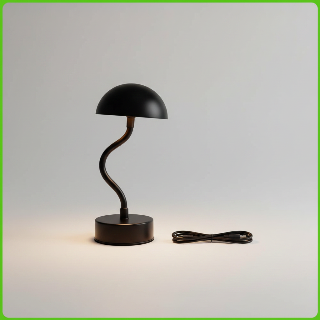Candeeiro LED KidsLight preto pescoço de ganso com cabo USB-C — proteção ocular para crianças

