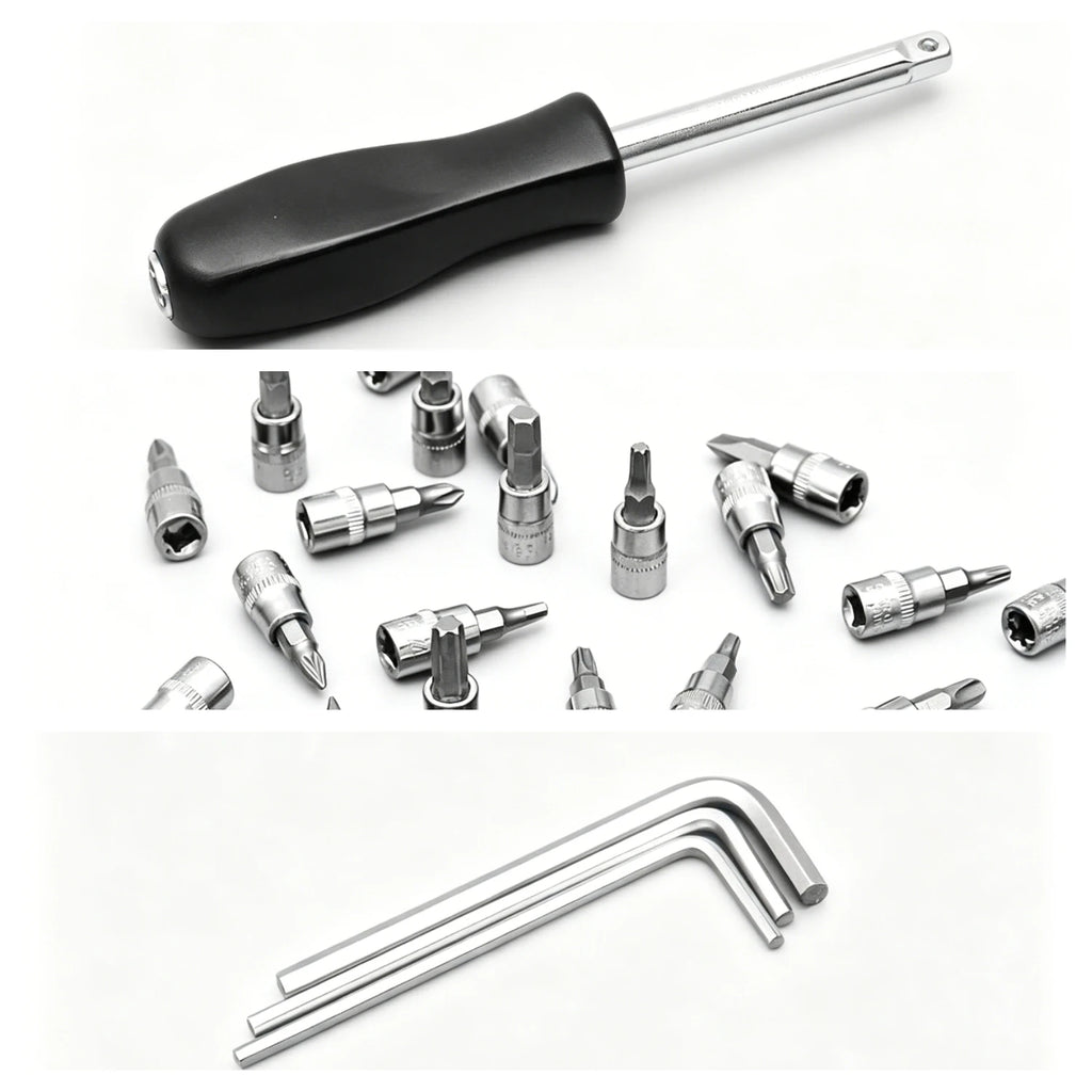 Conjunto de 46 Peças de Chave de Catraca e Soquetes 1/4" com Extensões em Aço Cromo-Vanádio