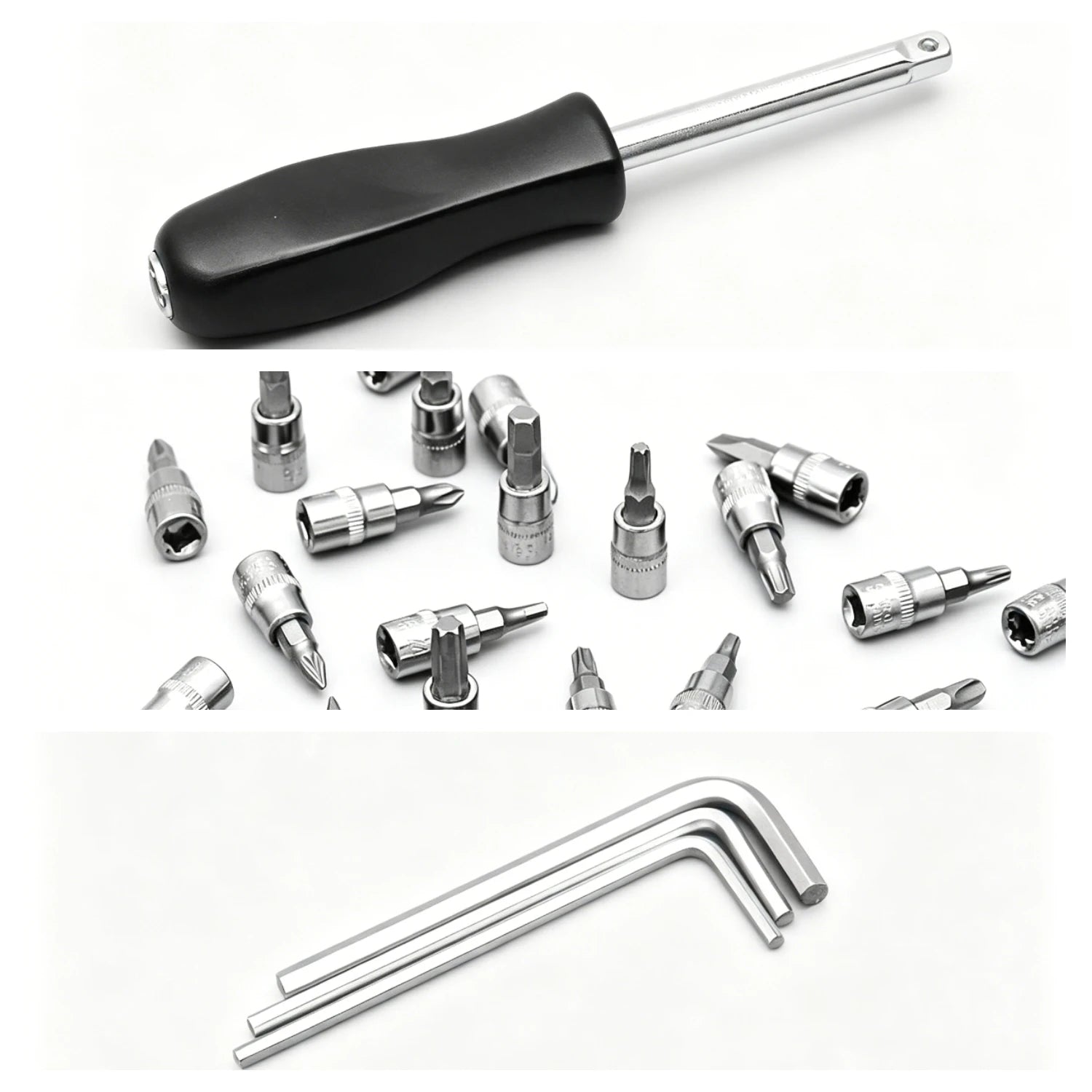 Conjunto de 46 Peças de Chave de Catraca e Soquetes 1/4" com Extensões em Aço Cromo-Vanádio