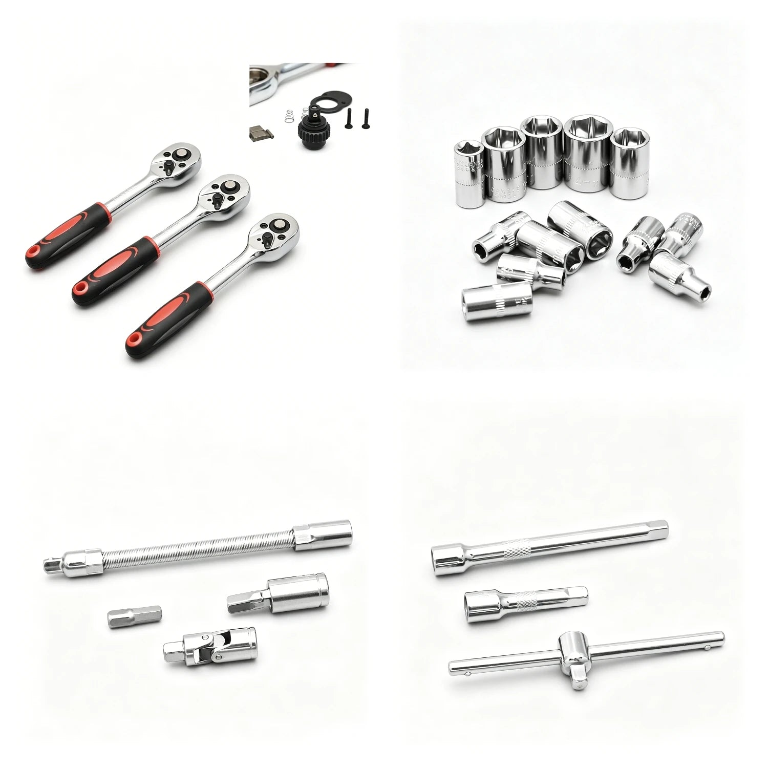 Conjunto de 46 Peças de Chave de Catraca e Soquetes 1/4" com Extensões em Aço Cromo-Vanádio