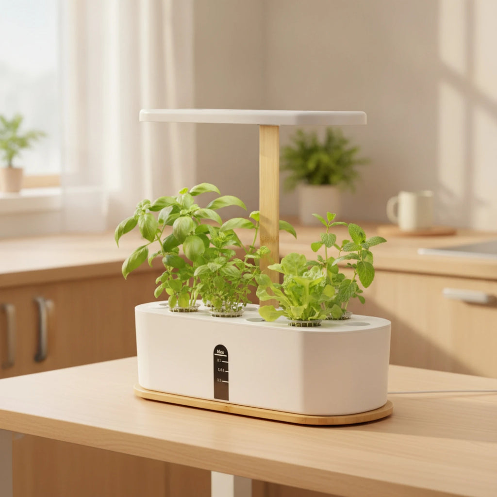 Yztrax GreenBox™ – Jardim Hidropónico Interior com Luz LED de Crescimento | Compacto e Elegante