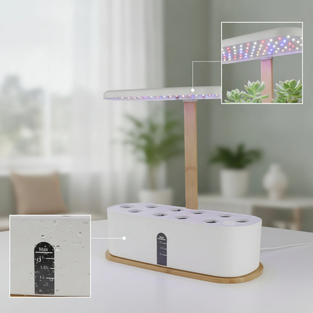 Yztrax GreenBox™ – Jardim Hidropónico Interior com Luz LED de Crescimento | Compacto e Elegante
