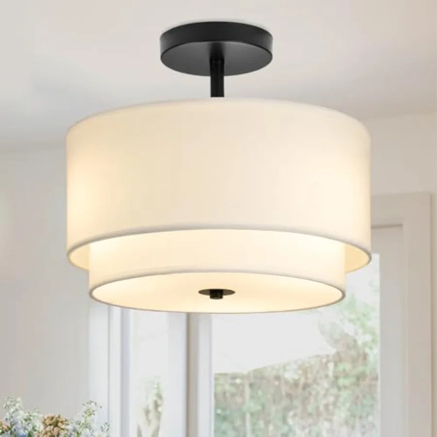 Yztrax TriLight™ – 3-Light Semi-Flush Mount Ceiling Light | 32cm Double Shade